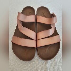 Skechers Arch Comfort Woman Sandals Cork Sole Slip On Size 8 Pink Straps